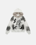 Faux Fur Collar Dirty Wash Zip Up Hoodies | Inflation Streetwear