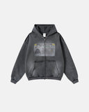 Graphic Ripped Washed Zip Up Hoodies | Inflation Streetwear