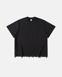 Frayed hem t-shirt with tonal embroidery close-up