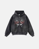 INFLATION Washed Graphic Zip Up Hoodies