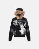 Graffiti Faux Fur Fleece Zip Up Hoodies | Inflation Streetwear