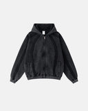 Contrast Stitching Distressed Wash Zip Up Hoodies | Inflation Streetwear