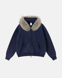 Faux Fur Collar Acid Wash Zip Up Hoodies | Inflation Streetwear