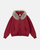 Faux Fur Collar Acid Wash Zip Up Hoodies | Inflation Streetwear