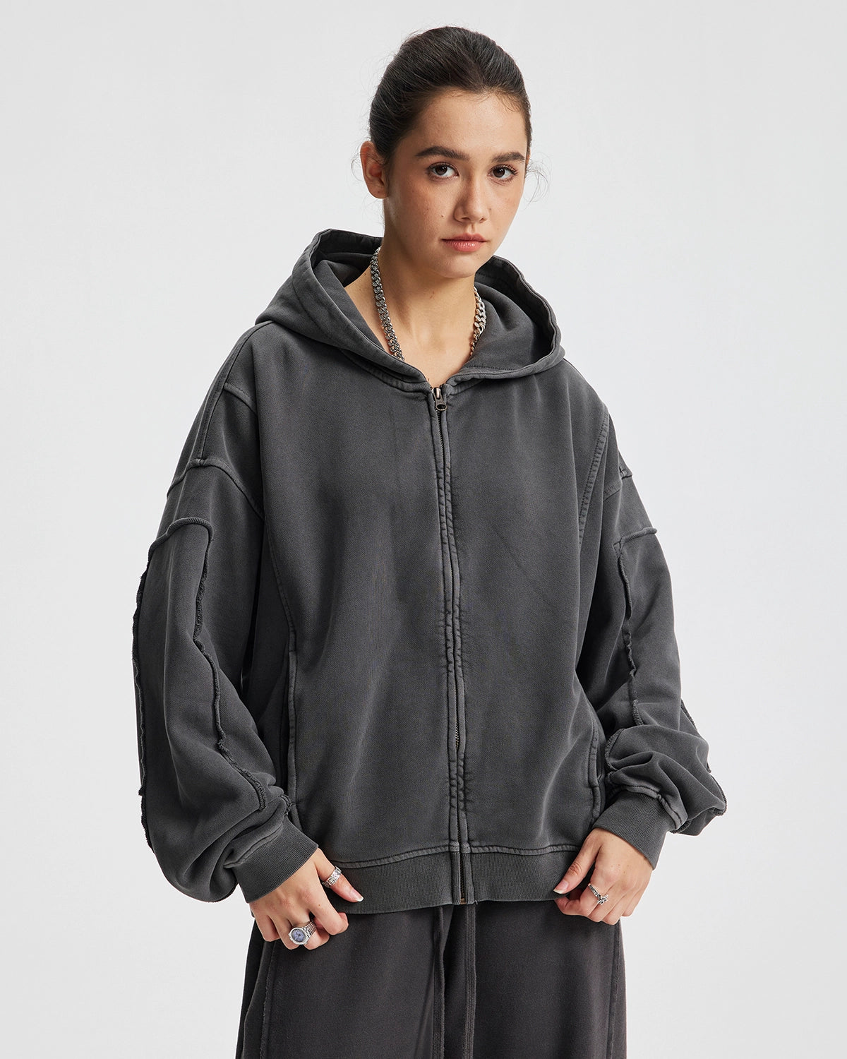 Acid Wash Stitching Zip Up Hoodies | Inflation Streetwear - INFLATION