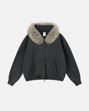 Faux Fur Collar Acid Wash Zip Up Hoodies | Inflation Streetwear