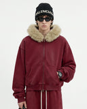 Faux Fur Collar Distressed Zip Up Hoodies | Inflation Streetwear