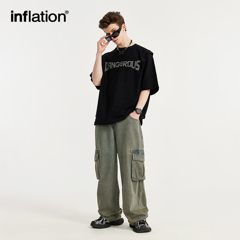 INFLATION Street Style Acid Washed Cargo Jeans - INFLATION