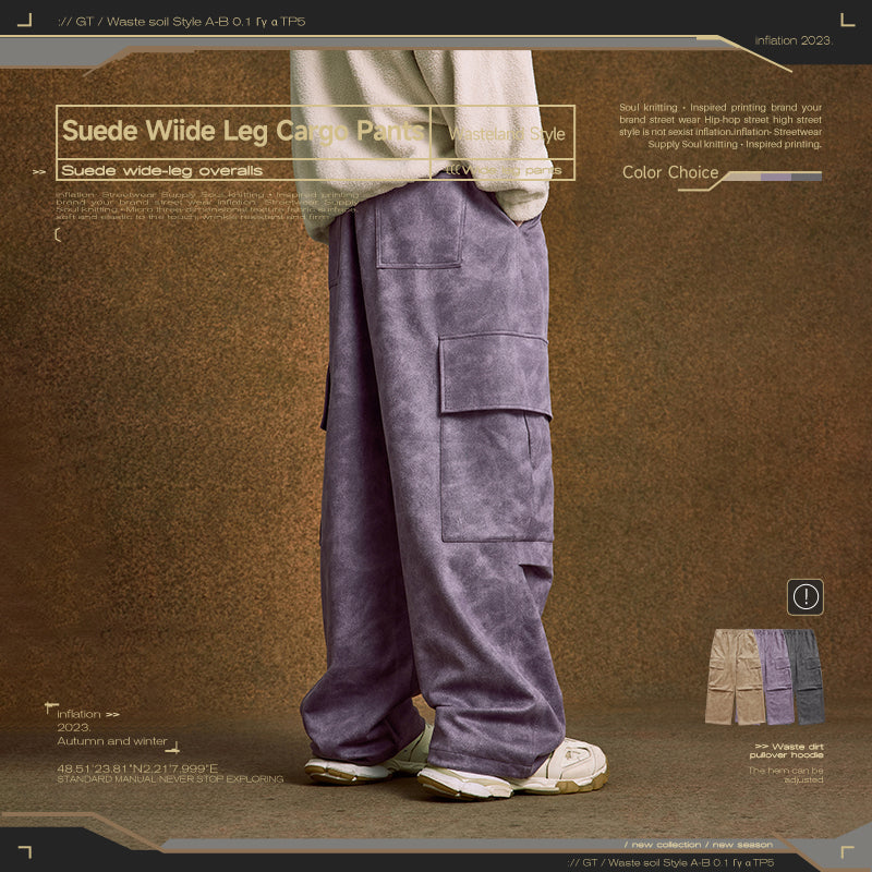 INFLATION Wasteland Style Washed Suede Wide Leg Pants Men - INFLATION