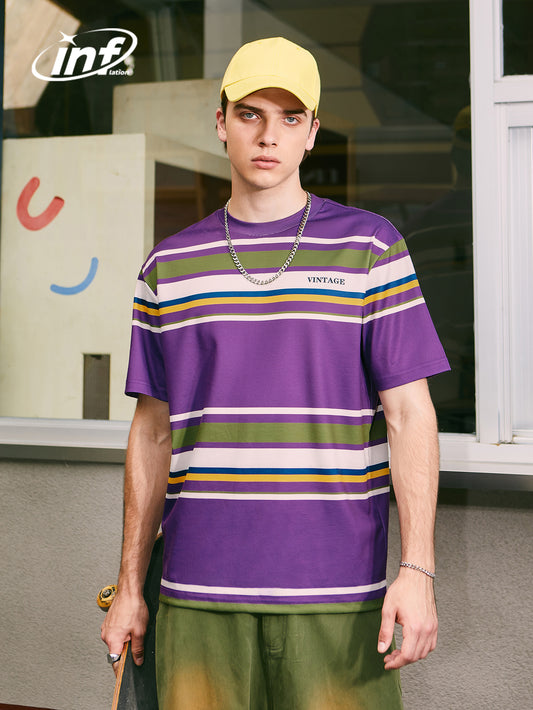 INFLATION Casual Purple stripes T-shirts