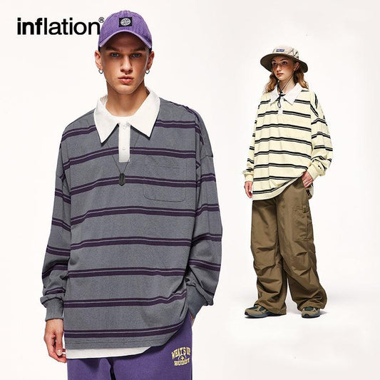 INFLATION Cityboy Striped Oversized Rugby Tees