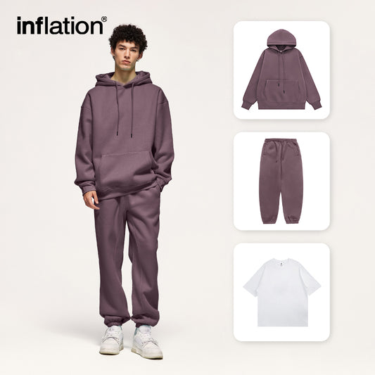 INFLATION Winter Thick Warm Fleece Hoodie Tracksuit Set