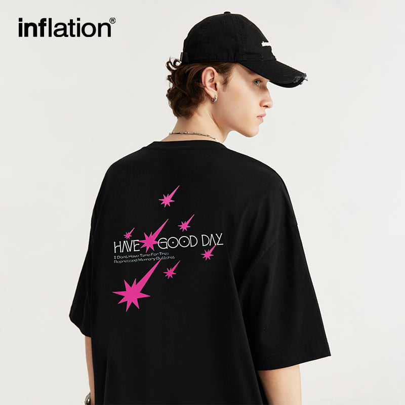 INFLATION Star Printed Black Oversize Tees - INFLATION