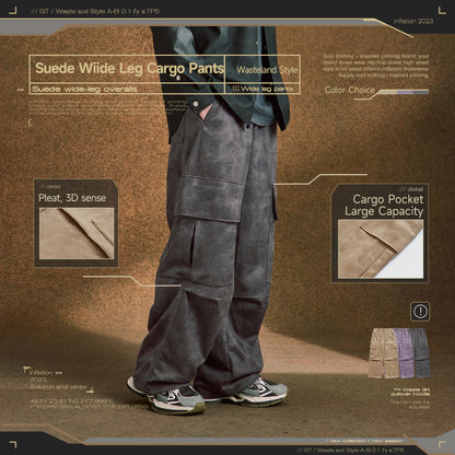 INFLATION Wasteland Style Washed Suede Wide Leg Pants Men - INFLATION