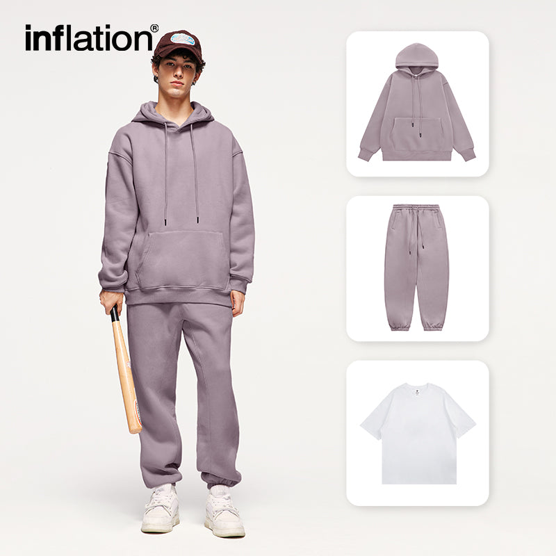 INFLATION Unisex Thick Fleece Tracksuit Sportswear in Grey Purple - INFLATION
