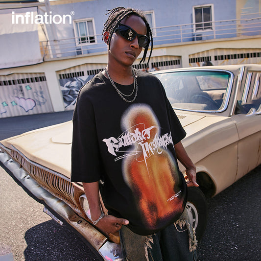 INFLATION Men Plus Size Letter Graphic Tee