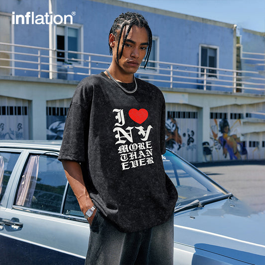 INFLATION Distressed Effect Letter Printed T-shirt - INFLATION