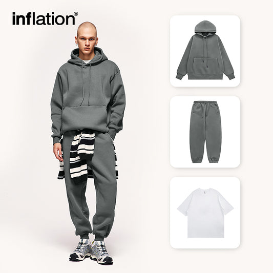 INFLATION Unisex Thick Fleece Hoodies and Sweatpant Set