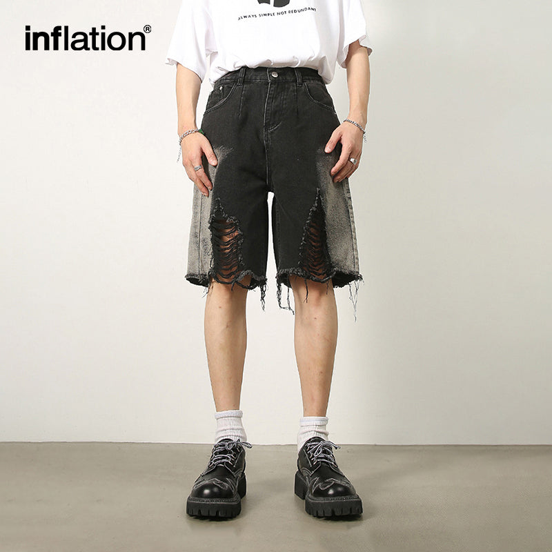 INFLATION Streetwear Ripped Jeans Shorts - INFLATION