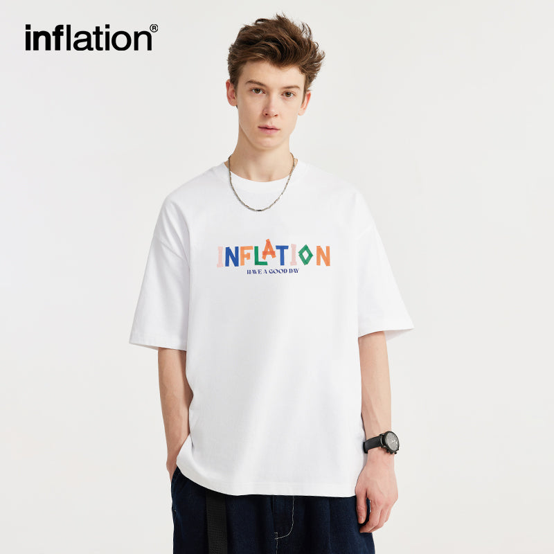 INFLATION Colorful Logo Printed White Cotton Tshirt - INFLATION