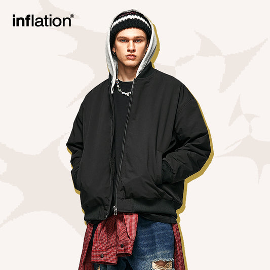 INFLATION Colorblock Detachable Hooded Bomber Coat