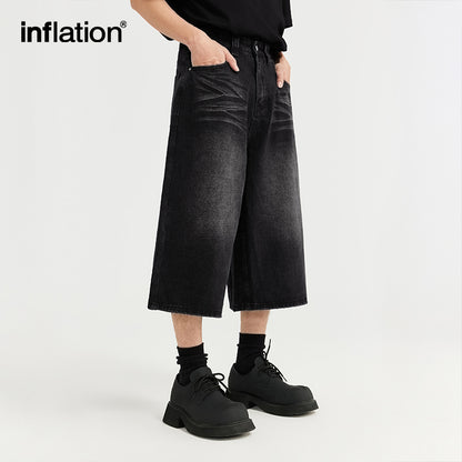 INFLATION Black Wide Leg Jeans Shorts - INFLATION