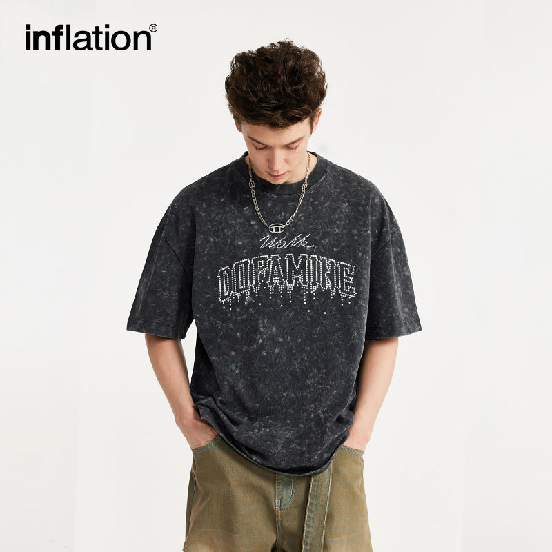 INFLATION Washed Rivet Letter T-shirt - INFLATION