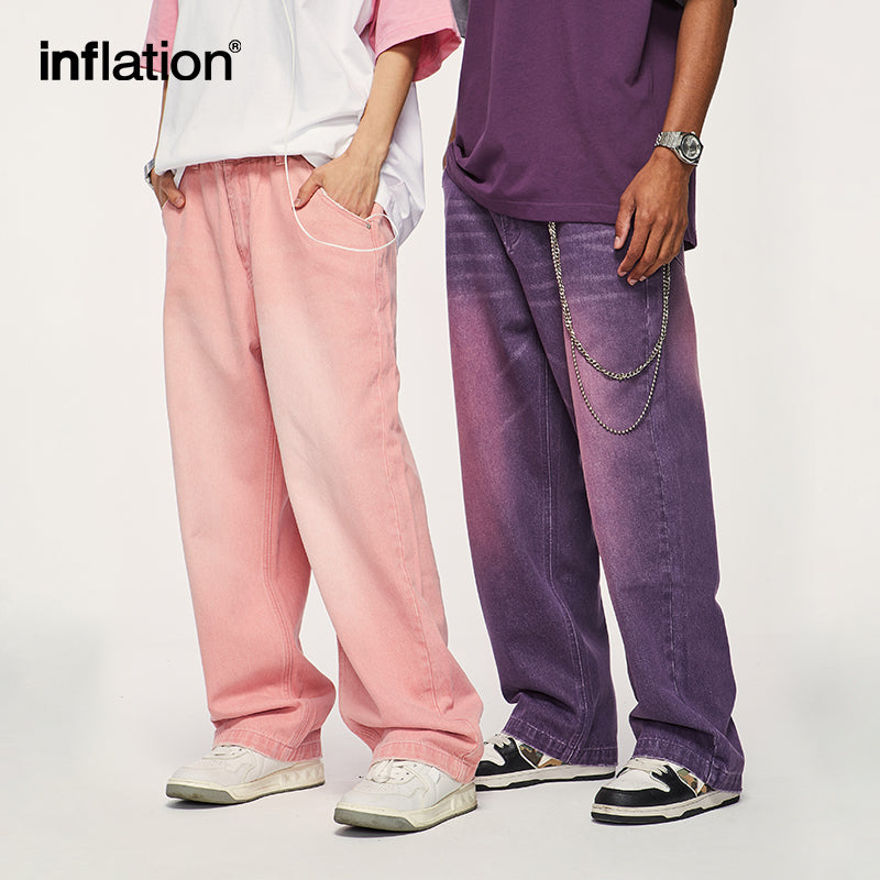 INFLATION Pink Wide Leg Jeans Unisex - INFLATION