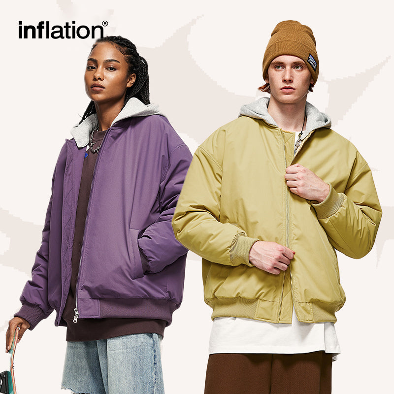 INFLATION Colorblock Detachable Hooded Bomber Coat - INFLATION