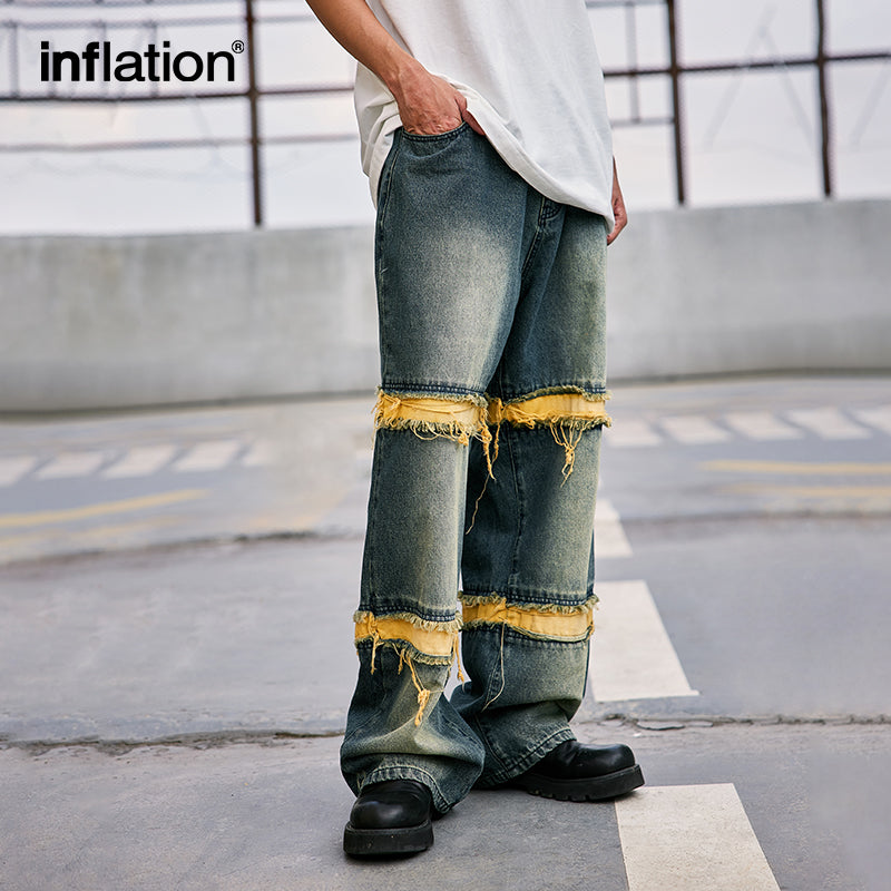 INFLATION Washed Distressed Fringe Jeans