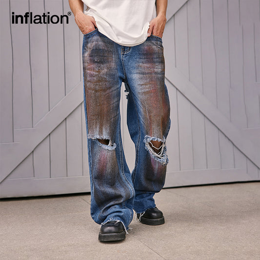 INFLATION Retro Ripped Distressed Denim Pants