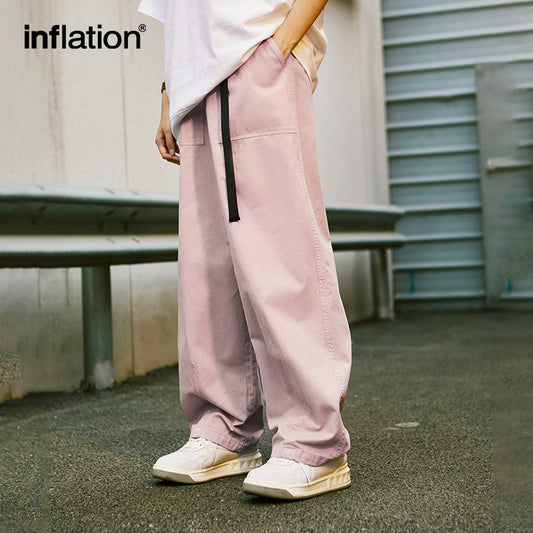 INFLATION Slacks Elastic Waist 100% Cotton Trousers Unisex - INFLATION