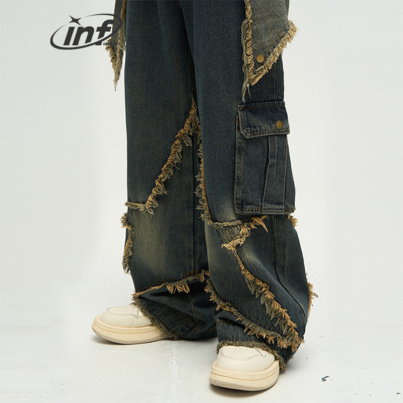 INFLATION Retro Distressed Fringe Star Denim Jeans - INFLATION