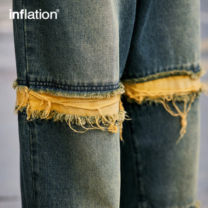 INFLATION Washed Distressed Fringe Jeans