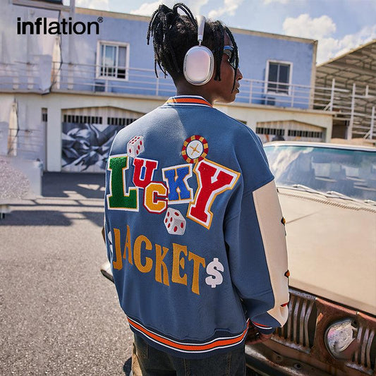 INFLATION Poker & Lucky Embroidery Varsity Jacket