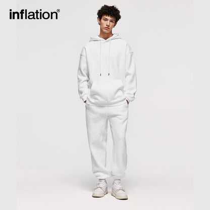 INFLATION White 350gsm Fabric Premium Hoodie and Sweatpant Set in White - INFLATION