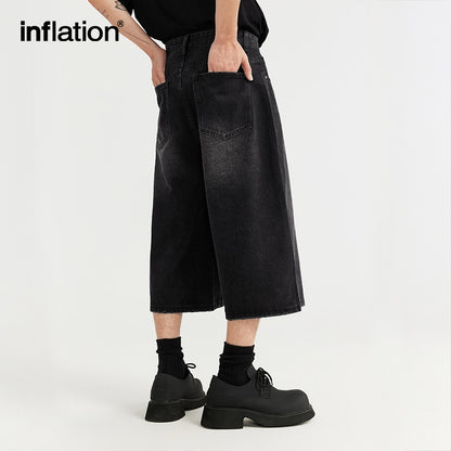 INFLATION Black Wide Leg Jeans Shorts - INFLATION