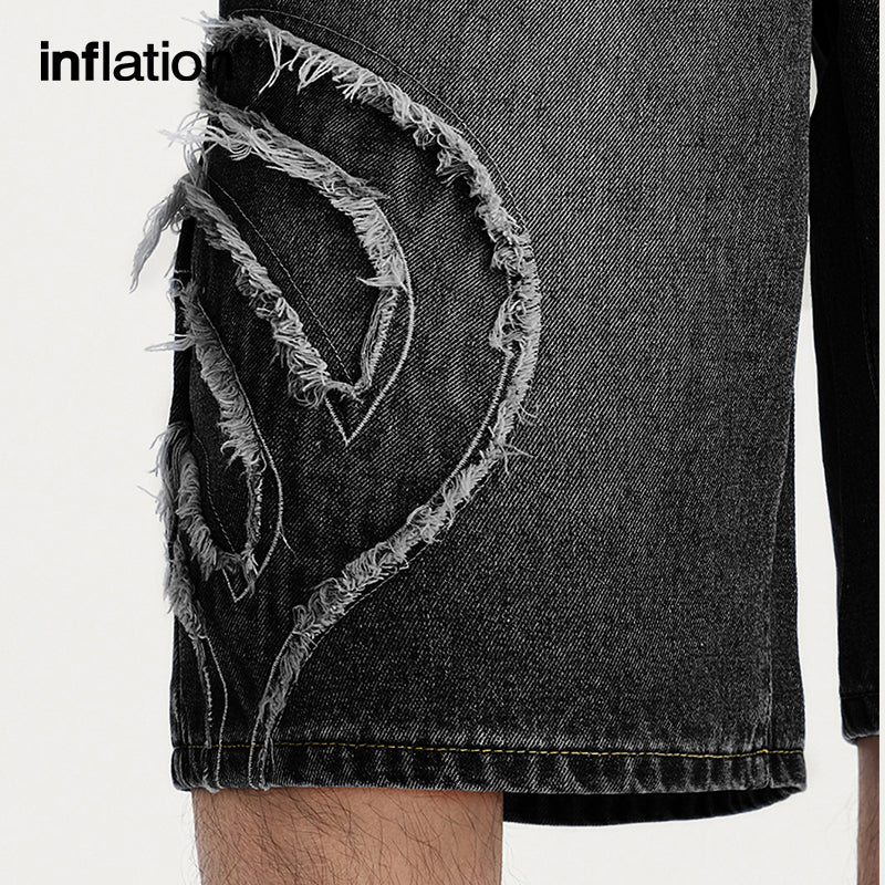 INFLATION Black Distressed Fringe Jeans Shorts - INFLATION