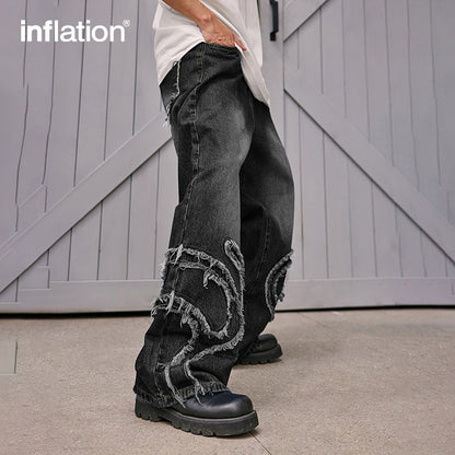 INFLATION Black Distressed Fringe Jeans - INFLATION