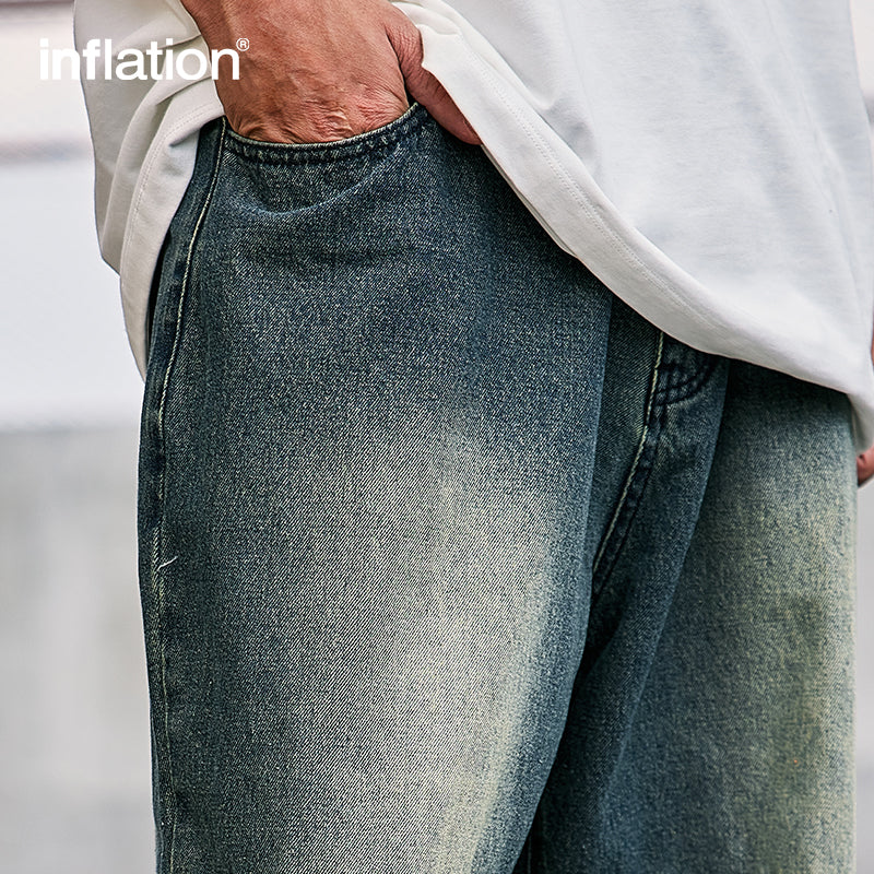 INFLATION Washed Distressed Fringe Jeans - INFLATION