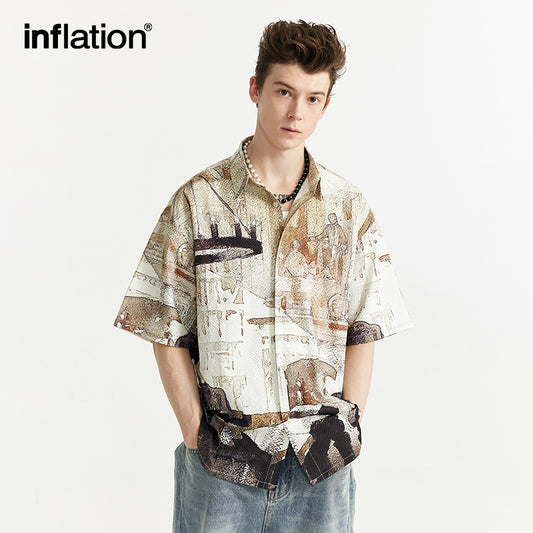 INFLATION Printed Oversize Seersucker Shirts