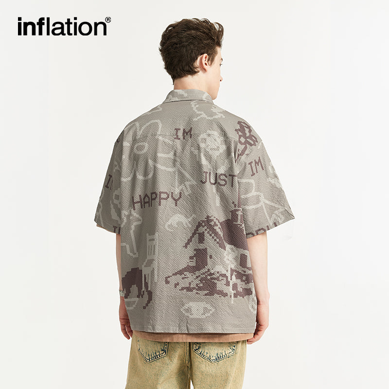 INFLATION Funny Printed Seersucker Shirt - INFLATION
