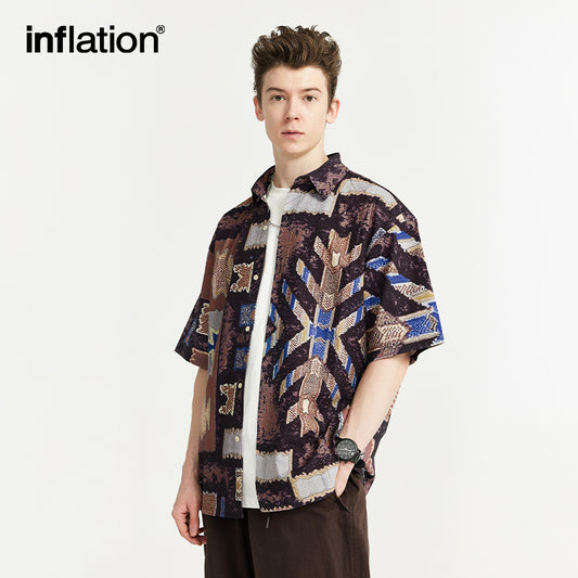 INFLATION Ethnic Style Oversized Seersucker Shirts