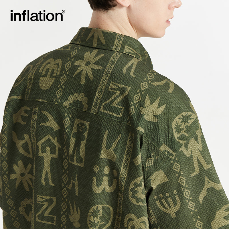INFLATION Tribal Digital Printing Seersucker Shirts - INFLATION