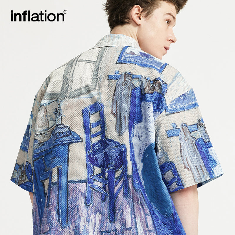 INFLATION Streetwear Printed Seersucker Shirts - INFLATION