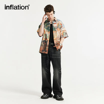 INFLATION Colorful Oil Painting Seersucker Shirts