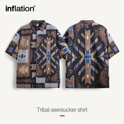 INFLATION Ethnic Style Oversized Seersucker Shirts - INFLATION
