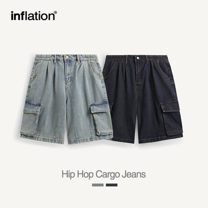 INFLATION Washed Cargo Denim Shorts - INFLATION