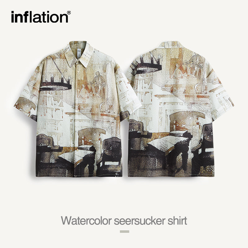 INFLATION Printed Oversize Seersucker Shirts - INFLATION