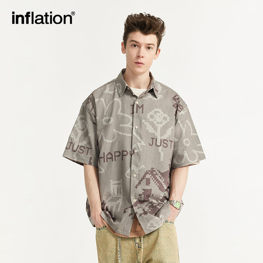 INFLATION Funny Printed Seersucker Shirt